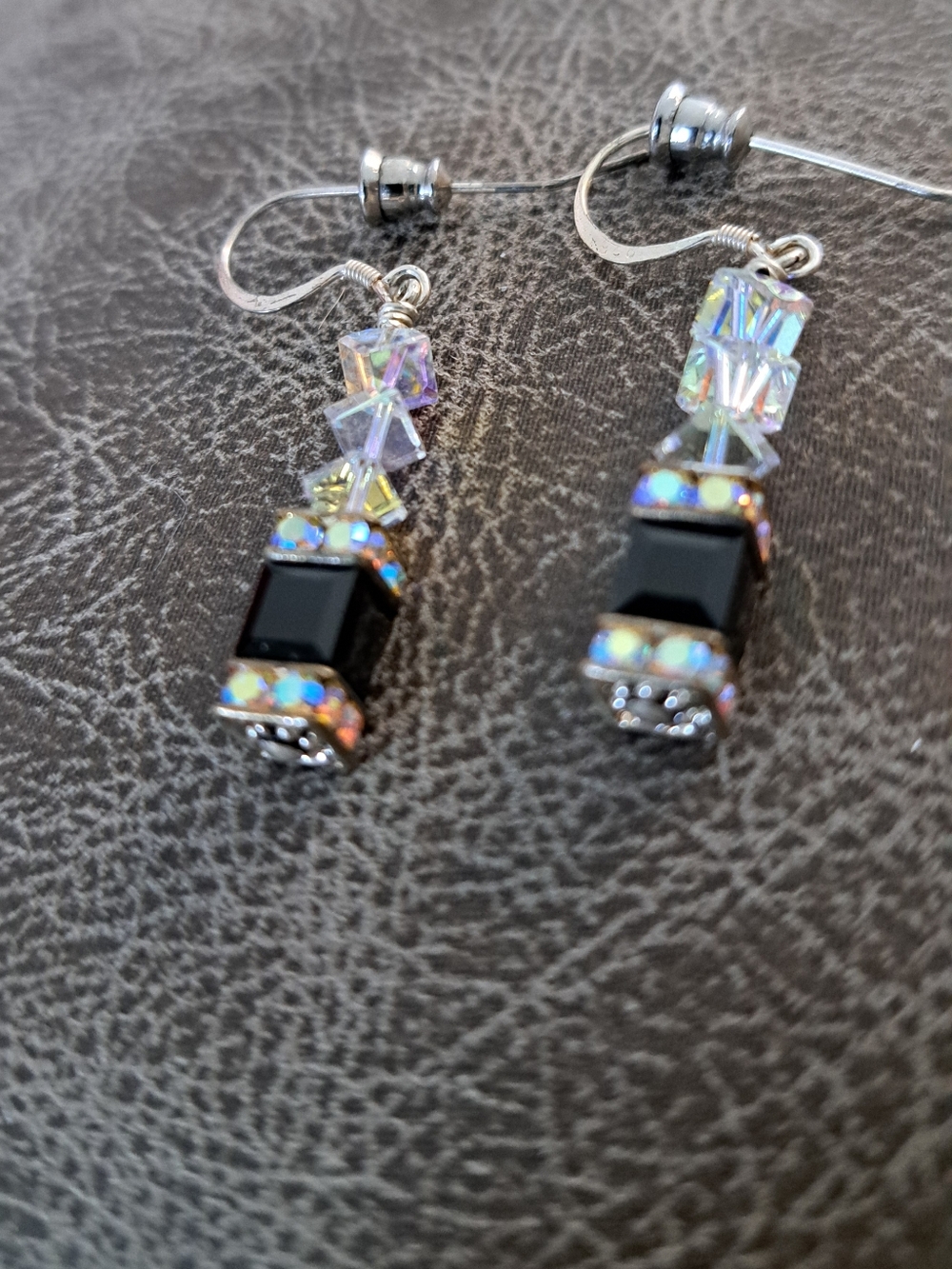Swarovski Crystal and Black Cube Drop Earrings W/sterling Silver Accents